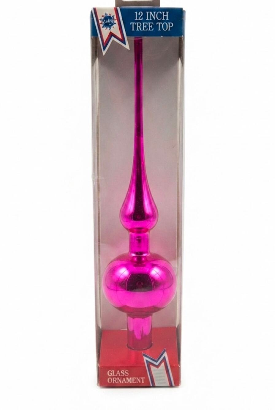 Vintage 12-inch Magenta/Fuchsia Pink Glass Finial Christmas Tree Topper Unused
